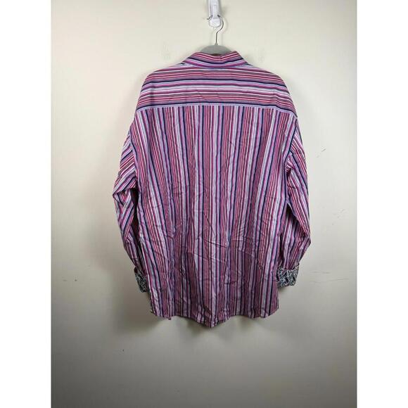 NWT Robert Graham Dress Shirt Size Pink Purple White Stripe Flip Cuff  XXXL - Picture 3 of 6